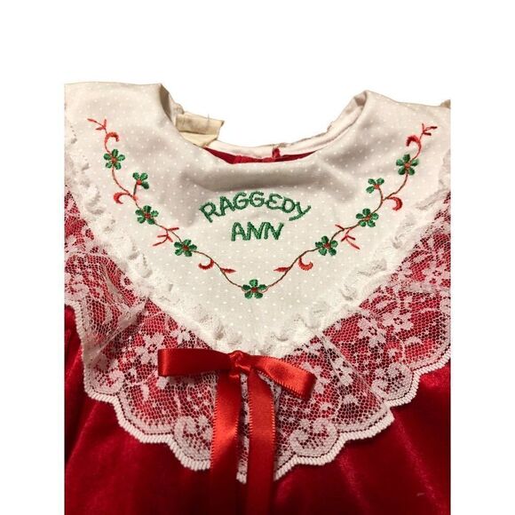 Vintage RAGGEDY ANN Red Velour White Lace Collar Holiday Toddler Girls Dress 3T - Picture 2 of 5